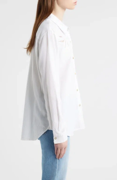 Rails Samar Eyelet Embroidered Linen Blend Button Up Shirt In White