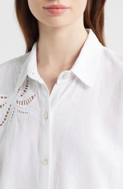 Rails Samar Eyelet Embroidered Linen Blend Button Up Shirt In White