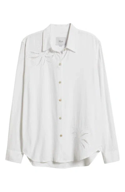 Rails Samar Eyelet Embroidered Linen Blend Button Up Shirt In White