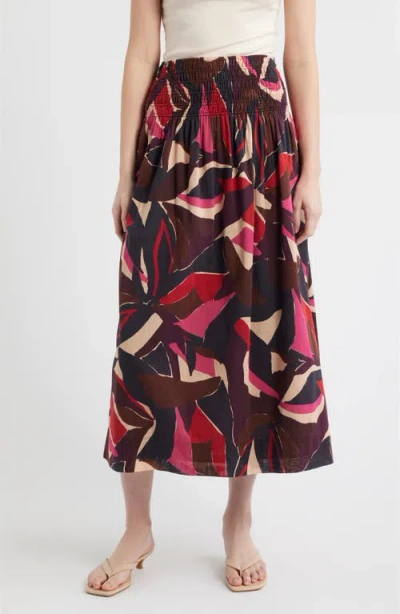 Rails Alessa Smock Waist Cotton Midi Skirt In Multi