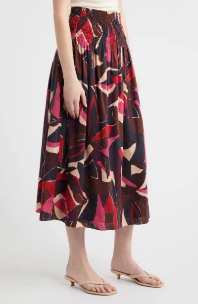 Rails Alessa Smock Waist Cotton Midi Skirt In Multi