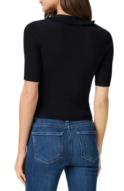 Paige Demetra Ruffle Rib Short Sleeve Cardigan In Black
