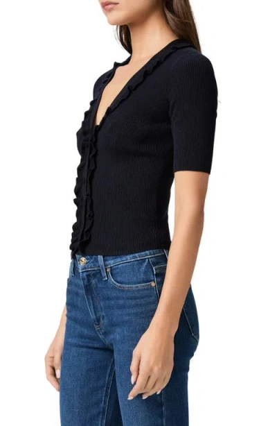 Paige Demetra Ruffle Rib Short Sleeve Cardigan In Black