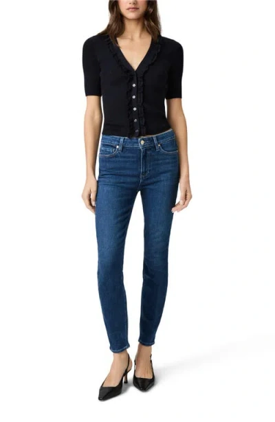 Paige Demetra Ruffle Rib Short Sleeve Cardigan In Black