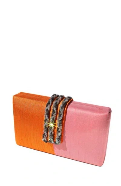 Simitri Color Block Braided Clutch In Orange