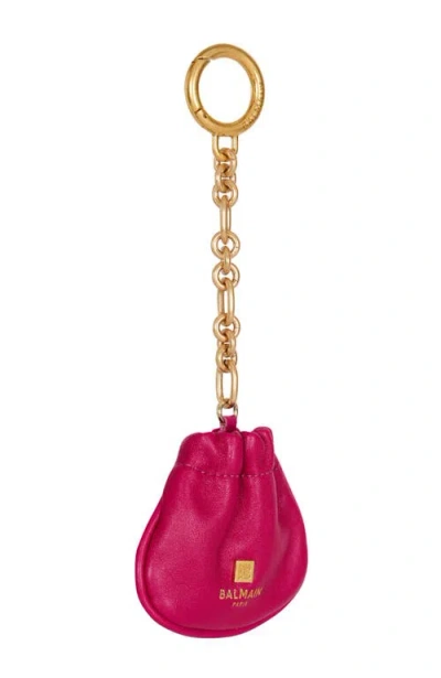 Balmain Pulse Leather Key Ring In Pink