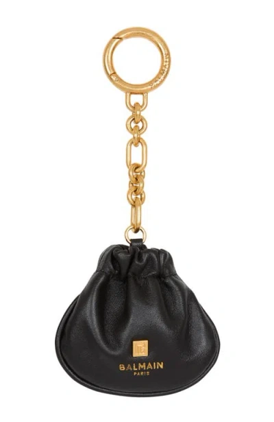 Balmain Pulse Leather Key Ring In Black