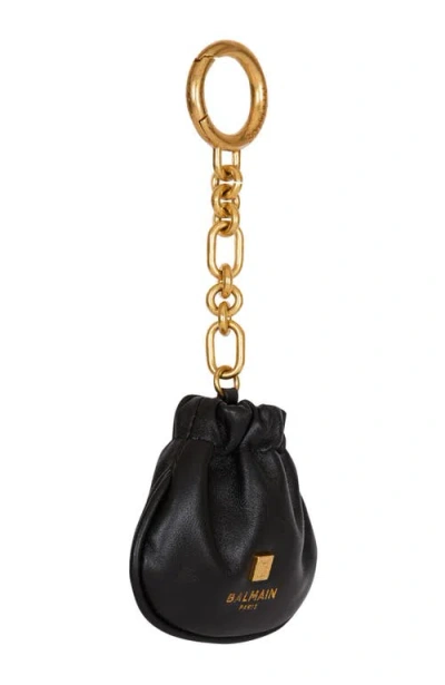 Balmain Pulse Leather Key Ring In Black