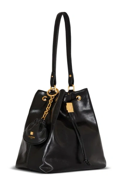 Balmain Pulse Leather Key Ring In Black