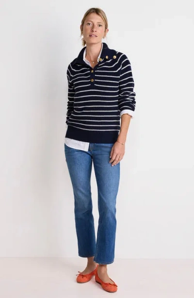 Vineyard Vines Stripe Half Button Sweater In Blue