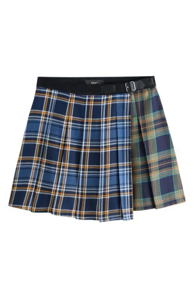 Next Mixed Plaid Pleated Cotton Faux Wrap Miniskirt In Multi