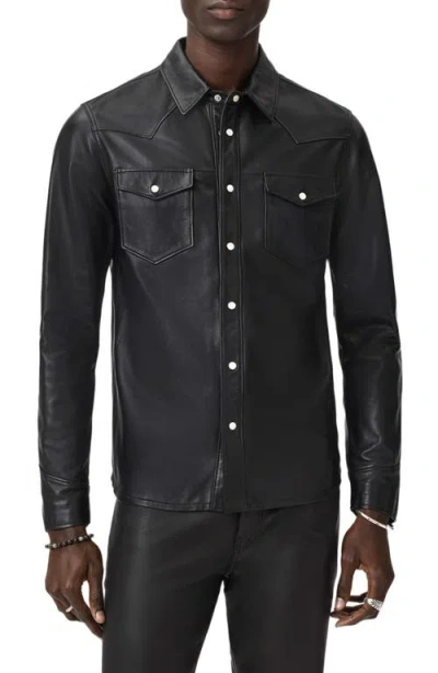 John Varvatos Sage Sheepskin Leather Shirt Jacket In Black