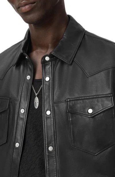 John Varvatos Sage Sheepskin Leather Shirt Jacket In Black