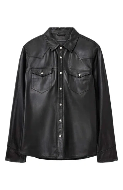 John Varvatos Sage Sheepskin Leather Shirt Jacket In Black