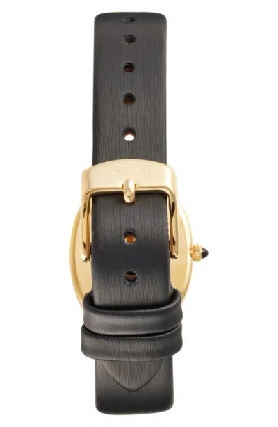 Pascal Oval Halo Lab Grown Diamond & Lab Grown Emerald Leather Strap Watch, 24mm X 30mm In Black