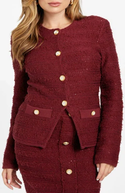 Marciano Clara Texture Cardigan In Burgundy