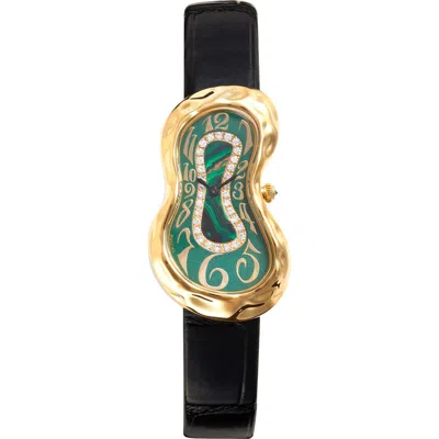 Pascal Möbius Lab Grown Diamond Leather Strap Watch, 28 Mm X 45 Mm In Black