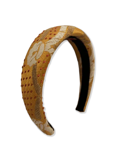 Angie Power Women's Yellow Headband - Venetian Brocade - Gold & Red In Brown