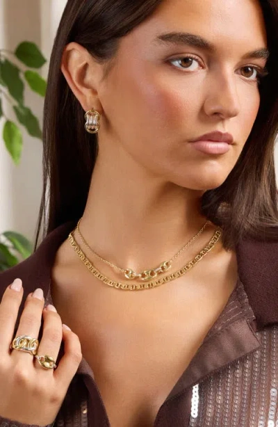 Athra Luxe Double Circle Drop Earrings In Gold