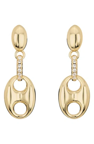Athra Luxe Puffy Mariner Cubic Zirconia Drop Earrings. In Gold