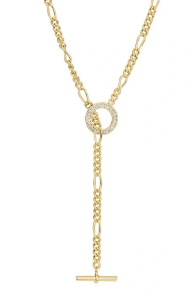 Athra Luxe Pavé Toggle Figaro Chain Necklace In Gold