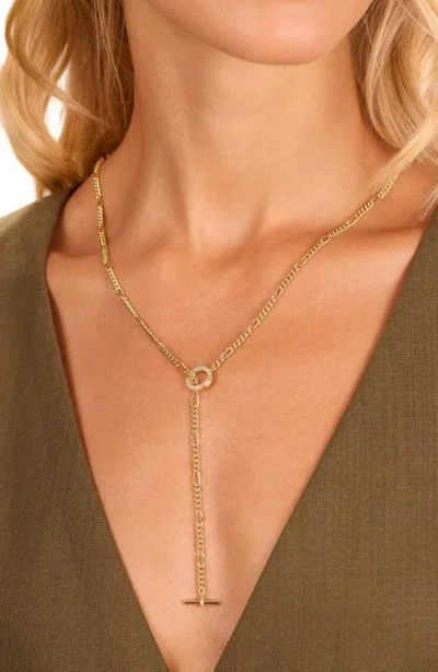 Athra Luxe Pavé Toggle Figaro Chain Necklace In Gold