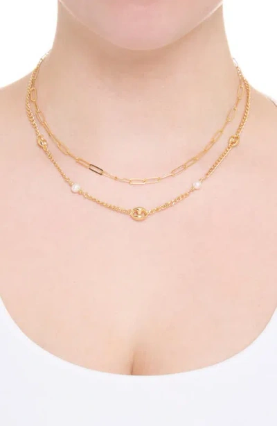 Athra Luxe Cultured Pearl Double Chain Necklace In Gold