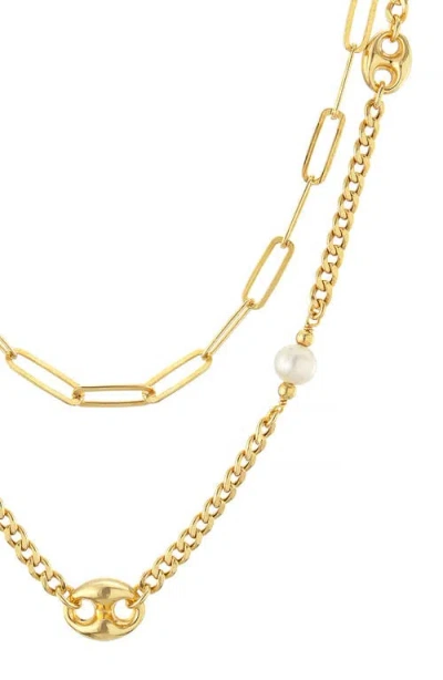 Athra Luxe Cultured Pearl Double Chain Necklace In Gold