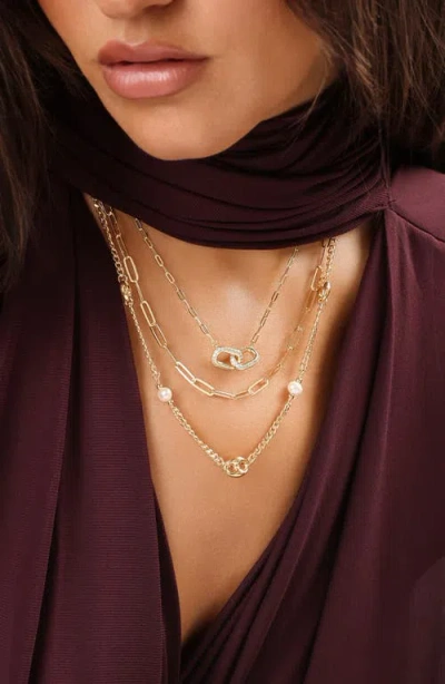 Athra Luxe Cultured Pearl Double Chain Necklace In Gold
