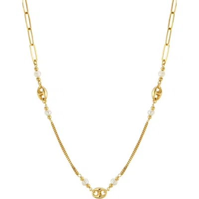 Athra Luxe Cultured Pearl Chain Link Necklace In Gold