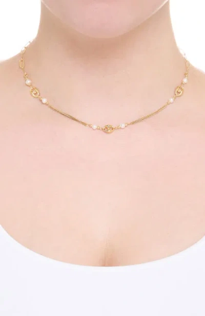 Athra Luxe Cultured Pearl Chain Link Necklace In Gold