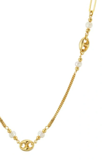 Athra Luxe Cultured Pearl Chain Link Necklace In Gold
