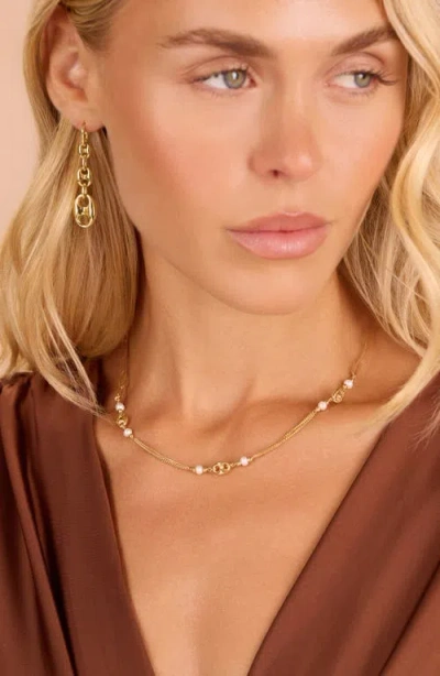 Athra Luxe Cultured Pearl Chain Link Necklace In Gold