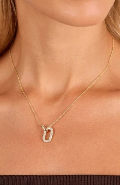 Athra Luxe Pavé Interlock Oval Pendant Necklace In Gold