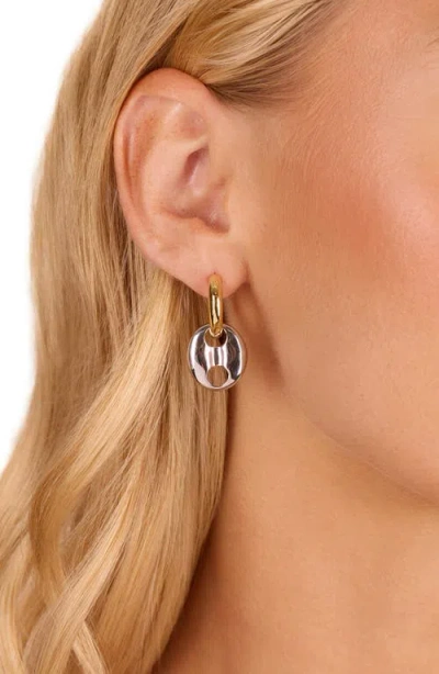 Athra Luxe Two-tone Puffy Mariner Hoop Earrings In Gold