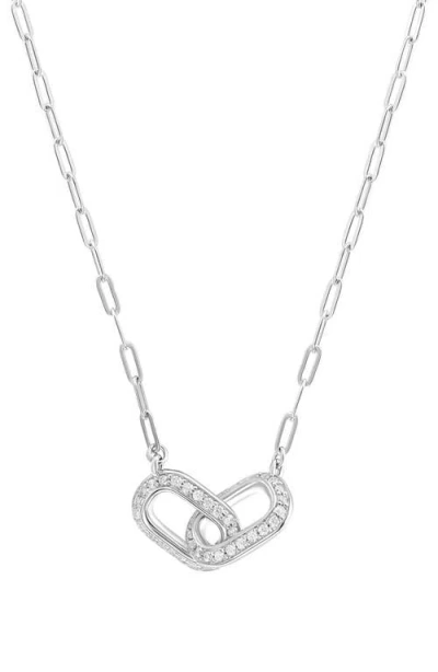 Athra Luxe Pavé Duo Interlock Necklace In Silver