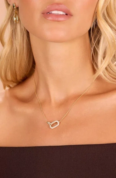 Athra Luxe Pavé Interlock Oval Pendant Necklace In Gold