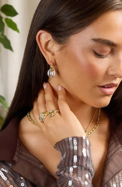 Athra Luxe Two-tone Puffy Mariner Hoop Earrings In Gold