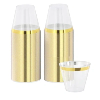 Elama 100 Piece 9 Ounce Disposable Plastic Gold Rimmed Party Cup Set In Gold