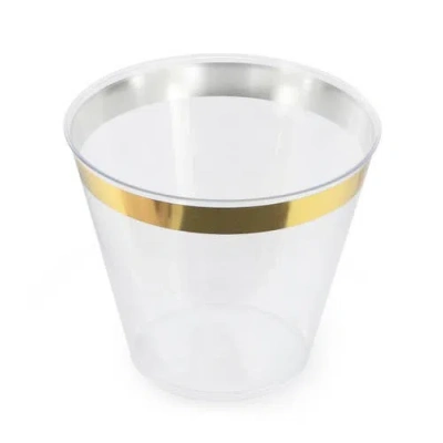 Elama 100 Piece 9 Ounce Disposable Plastic Gold Rimmed Party Cup Set In Gold