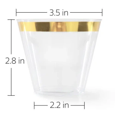 Elama 100 Piece 9 Ounce Disposable Plastic Gold Rimmed Party Cup Set In Gold