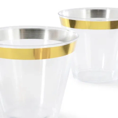 Elama 100 Piece 9 Ounce Disposable Plastic Gold Rimmed Party Cup Set In Gold