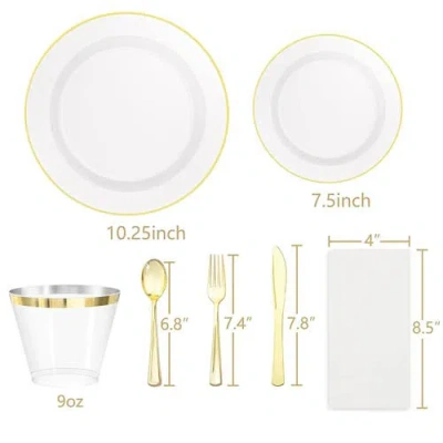 Elama 350 Piece Disposable Plastic Dinnerware Party Set For 50 Guests In Gold