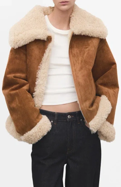 Mango Suede Jacket With Shearling Collar In Brown