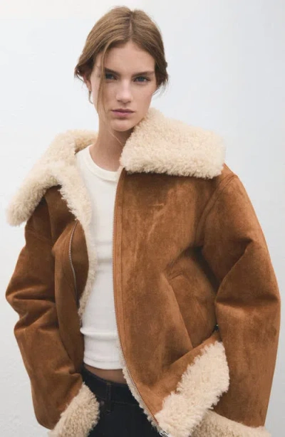 Mango Suede Jacket With Shearling Collar In Brown