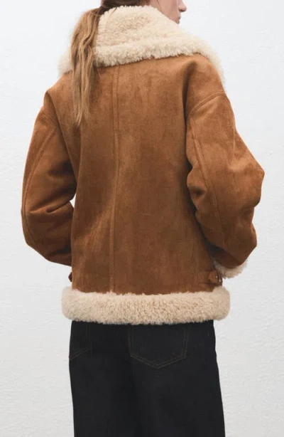 Mango Suede Jacket With Shearling Collar In Brown