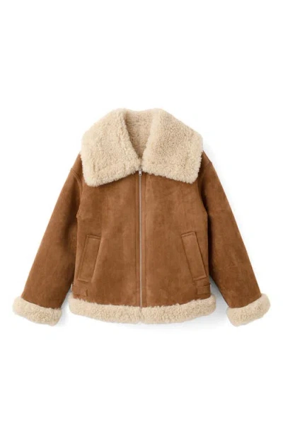 Mango Suede Jacket With Shearling Collar In Brown