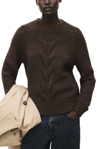 Mango Nolita Mock Neck Cable Sweater In Brown
