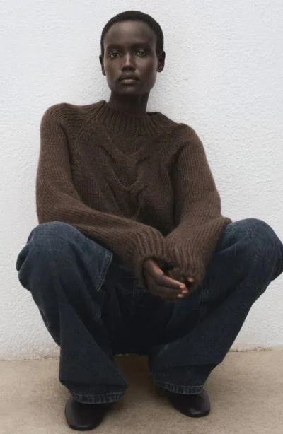 Mango Nolita Mock Neck Cable Sweater In Brown