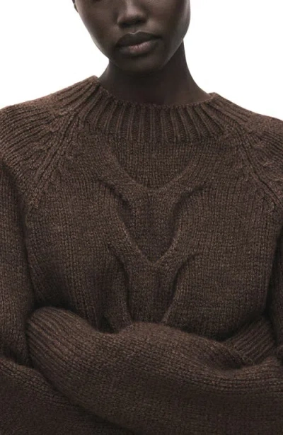 Mango Nolita Mock Neck Cable Sweater In Brown